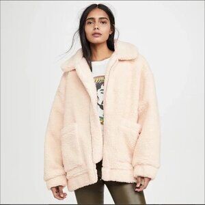I Am Gia Beige The Pixie Sherpa Slouchy Teddy Jacket Cozy Trendy It Girl sz L